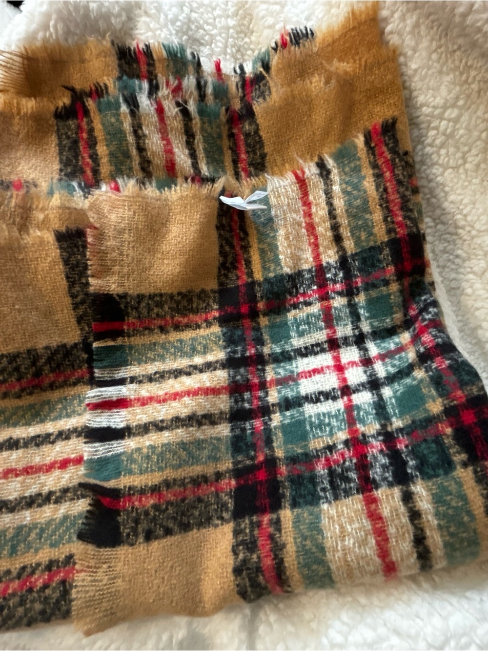 Beautiful Fall Brown Plaid Block Triangular Scarf NWOT